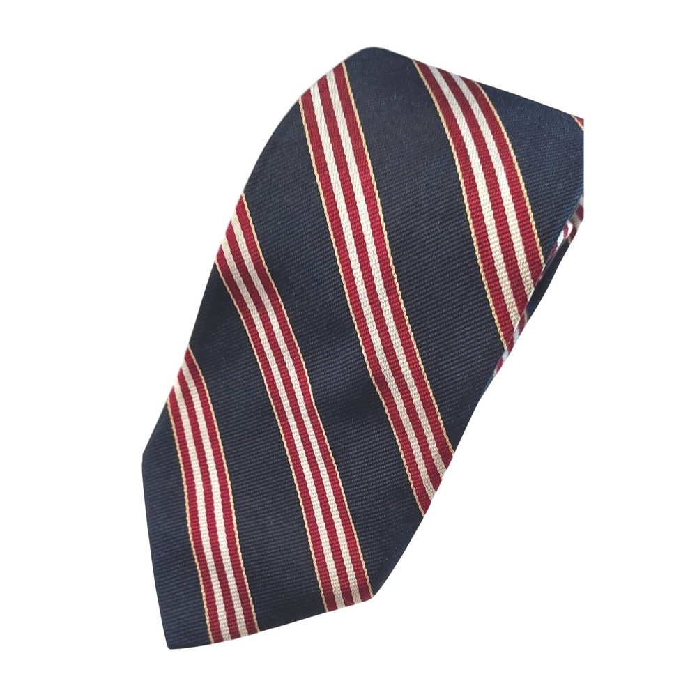 Lands End Necktie Mens XL Navy Blue Red White Striped Silk Charter Collection